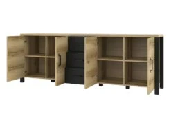 Buffet 220cm Collection DARWIN. Couleur Chêne Clair Et Noir. 4 Portes Et 3 Tiroirs 5 Buffet 220cm Collection DARWIN. Couleur Chêne Clair Et Noir. 4 Portes Et 3 Tiroirs -Meubles Soldes Boutique buffet 8940533