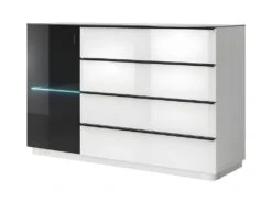 Buffet, Bahut, Enfilade TONGA 4 Tiroirs, Une Porte. Look Ultra Design. Finition Brillante. LEDS Incluses