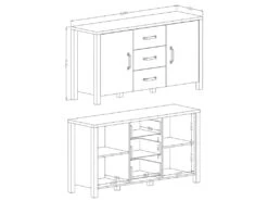 Buffet 150cm Collection DARWIN. Couleur Chêne Clair Et Noir. 2 Portes Et 3 Tiroirs -Meubles Soldes Boutique buffet 8942821