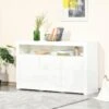 HOMCOM Buffet LED - Meuble De Rangement LED - 3 Placards Avec étagère Et Grande Niche - Panneaux Particules MDF Blanc Laqué -Meubles Soldes Boutique buffet 9520787