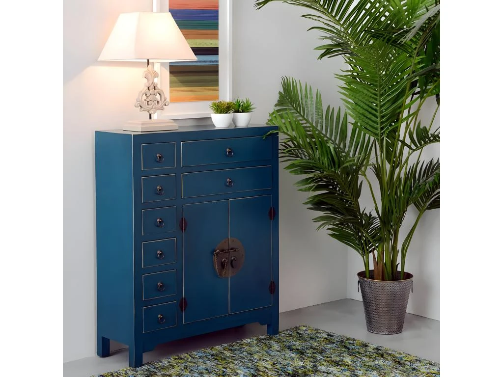 IVANA BLEU - Meuble D'Entrée 2 Portes 8 Tiroirs 4 IVANA BLEU - Meuble D'Entrée 2 Portes 8 Tiroirs – Image 2