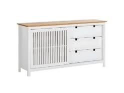 MALIA - Buffet Bas 3 Tiroirs 1 Porte Bois Ciré Et Blanc