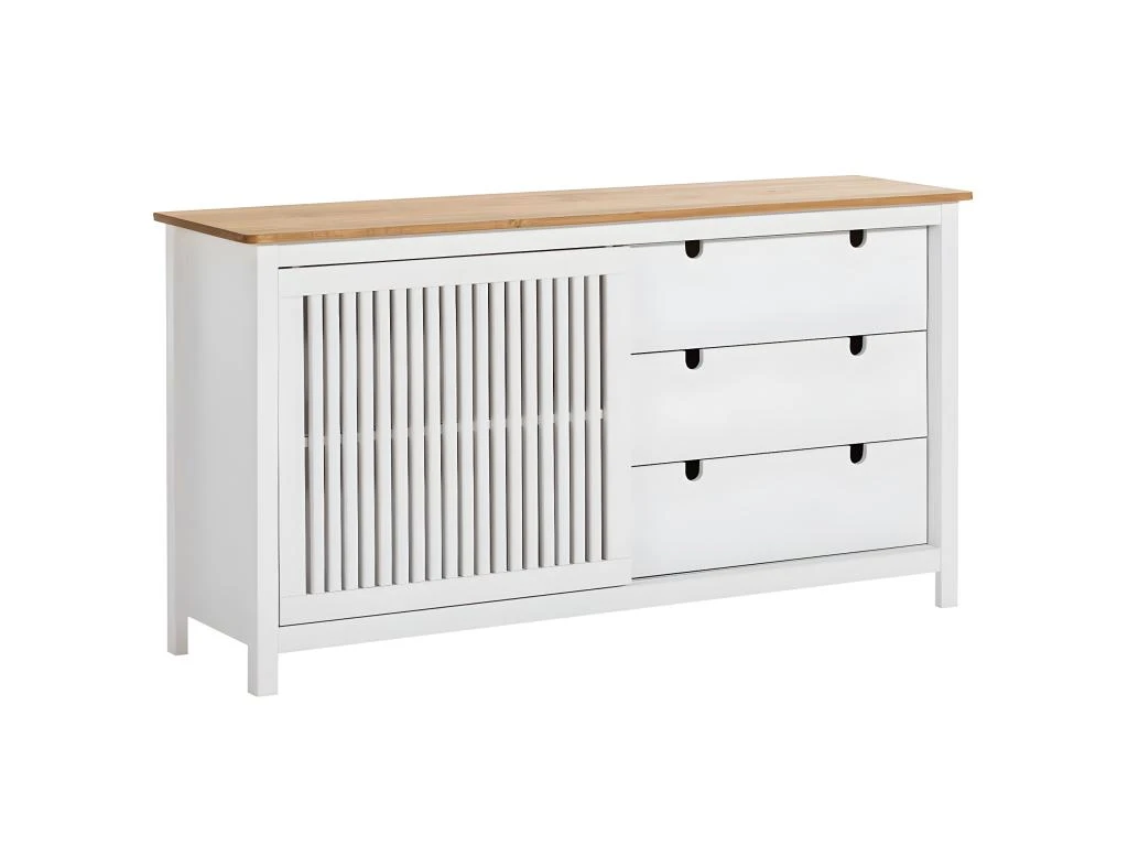 MALIA - Buffet Bas 3 Tiroirs 1 Porte Bois Ciré Et Blanc 3 MALIA - Buffet Bas 3 Tiroirs 1 Porte Bois Ciré Et Blanc