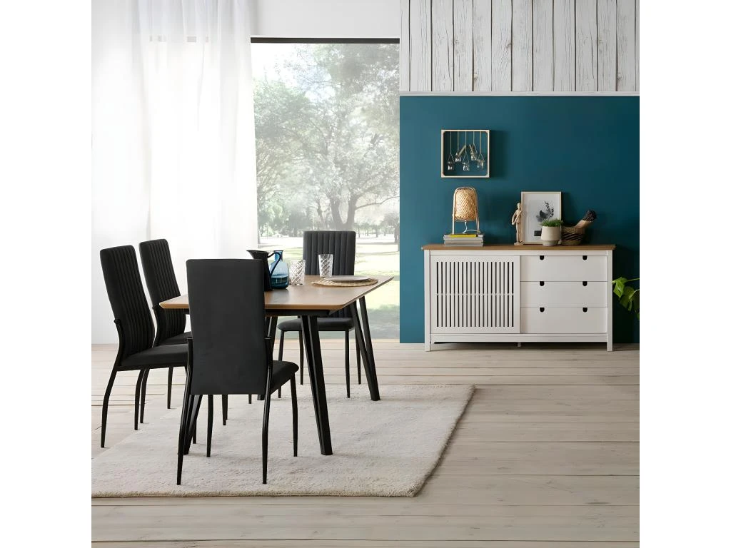 MALIA - Buffet Bas 3 Tiroirs 1 Porte Bois Ciré Et Blanc 4 MALIA - Buffet Bas 3 Tiroirs 1 Porte Bois Ciré Et Blanc – Image 2