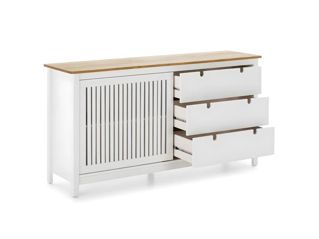 MALIA - Buffet Bas 3 Tiroirs 1 Porte Bois Ciré Et Blanc 5 MALIA - Buffet Bas 3 Tiroirs 1 Porte Bois Ciré Et Blanc – Image 3