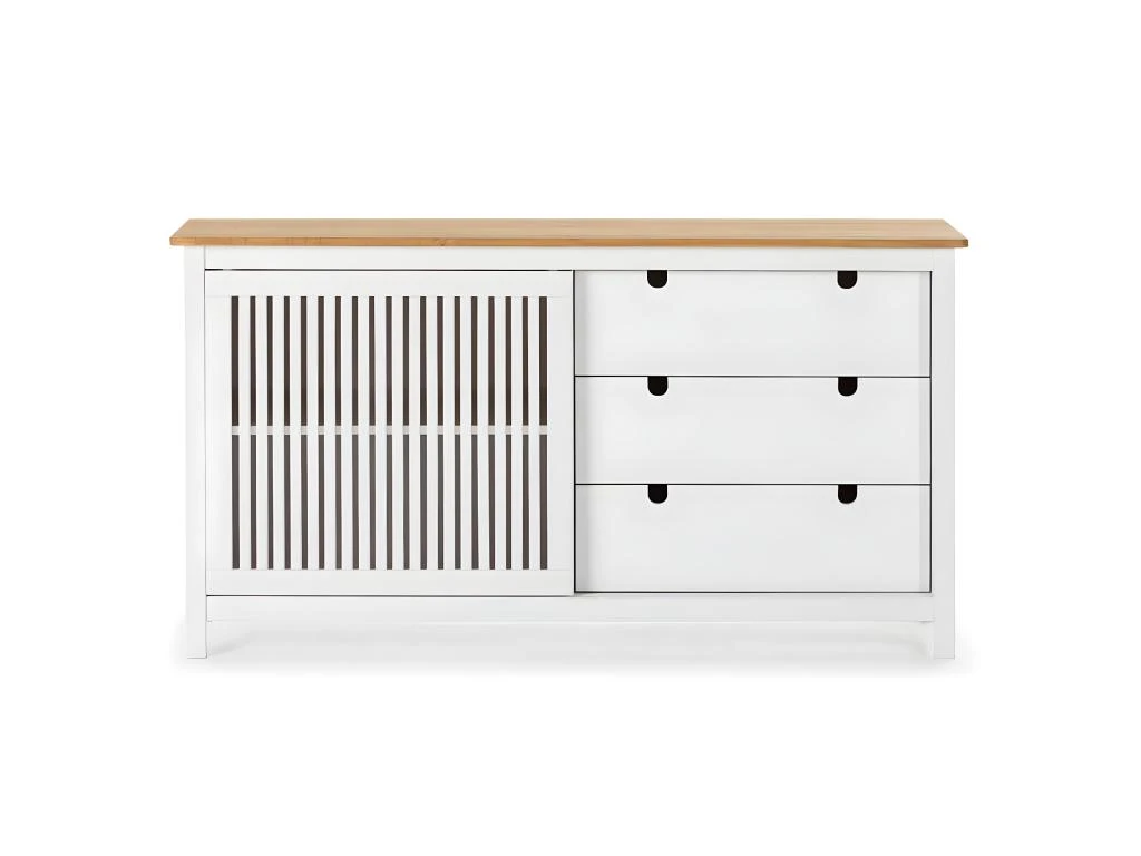 MALIA - Buffet Bas 3 Tiroirs 1 Porte Bois Ciré Et Blanc 6 MALIA - Buffet Bas 3 Tiroirs 1 Porte Bois Ciré Et Blanc – Image 4