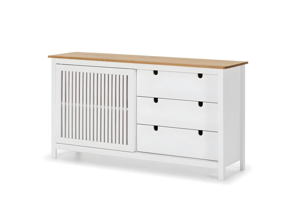 MALIA - Buffet Bas 3 Tiroirs 1 Porte Bois Ciré Et Blanc 7 MALIA - Buffet Bas 3 Tiroirs 1 Porte Bois Ciré Et Blanc – Image 5