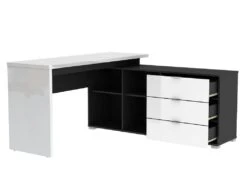 Bureau D'angle Avec Rangements PIVOLA II - 3 Tiroirs - Blanc Et Anthracite -Meubles Soldes Boutique bureau 299367