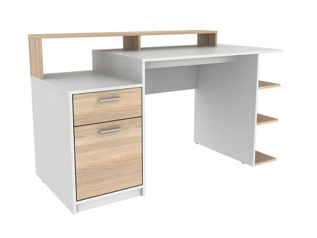 Bureau Avec Rangements ZACHARIE - Blanc Et Chêne 10 Bureau Avec Rangements ZACHARIE - Blanc Et Chêne – Image 8
