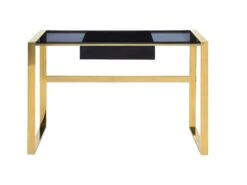 Bureau Avec 1 Tiroir - Verre Trempé Et Acier - Noir Et Doré - SALI De Pascal Morabito -Meubles Soldes Boutique bureau 437415