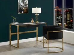 Bureau Avec 1 Tiroir - Verre Trempé Et Acier - Noir Et Doré - SALI De Pascal Morabito