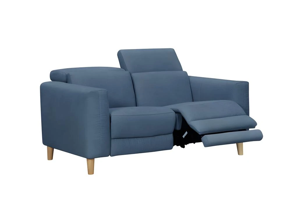 Canapé Relaxation 2 Places En Tissu Bleu Et Pieds Bois - POLO 3 Canapé Relaxation 2 Places En Tissu Bleu Et Pieds Bois - POLO