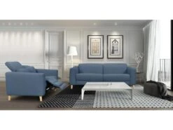 Canapé Relaxation 2 Places En Tissu Bleu Et Pieds Bois - POLO 8 Canapé Relaxation 2 Places En Tissu Bleu Et Pieds Bois - POLO -Meubles Soldes Boutique canape 10346661