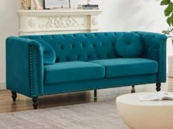 Canapé 3 Places En Velours Bleu Canard TURNER