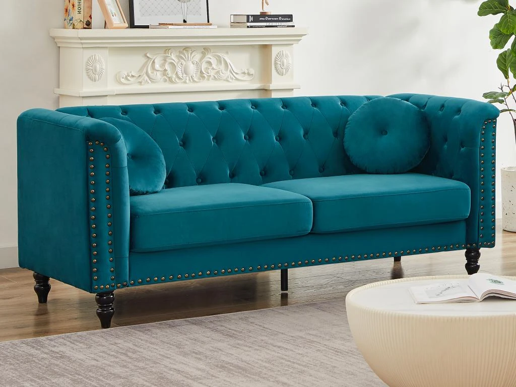 Canapé 3 Places En Velours Bleu Canard TURNER 3 Canapé 3 Places En Velours Bleu Canard TURNER