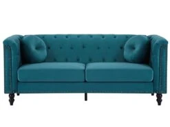 Canapé 3 Places En Velours Bleu Canard TURNER 15 Canapé 3 Places En Velours Bleu Canard TURNER -Meubles Soldes Boutique canape 10577861