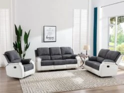 Canapé 2 Places Relax En Microfibre Et Simili Gris Et Blanc BRODY -Meubles Soldes Boutique canape 10678693