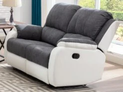 Canapé 2 Places Relax En Microfibre Et Simili Gris Et Blanc BRODY
