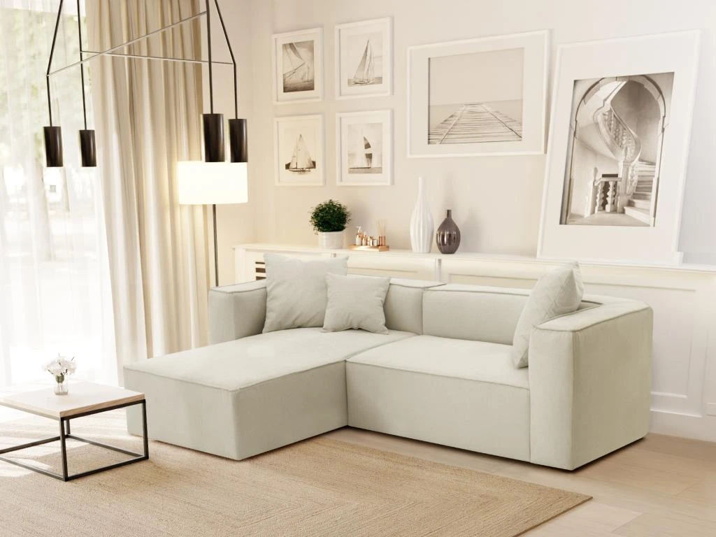 Canapé D'angle Gauche En Tissu Crème ACACE 3 Canapé D'angle Gauche En Tissu Crème ACACE