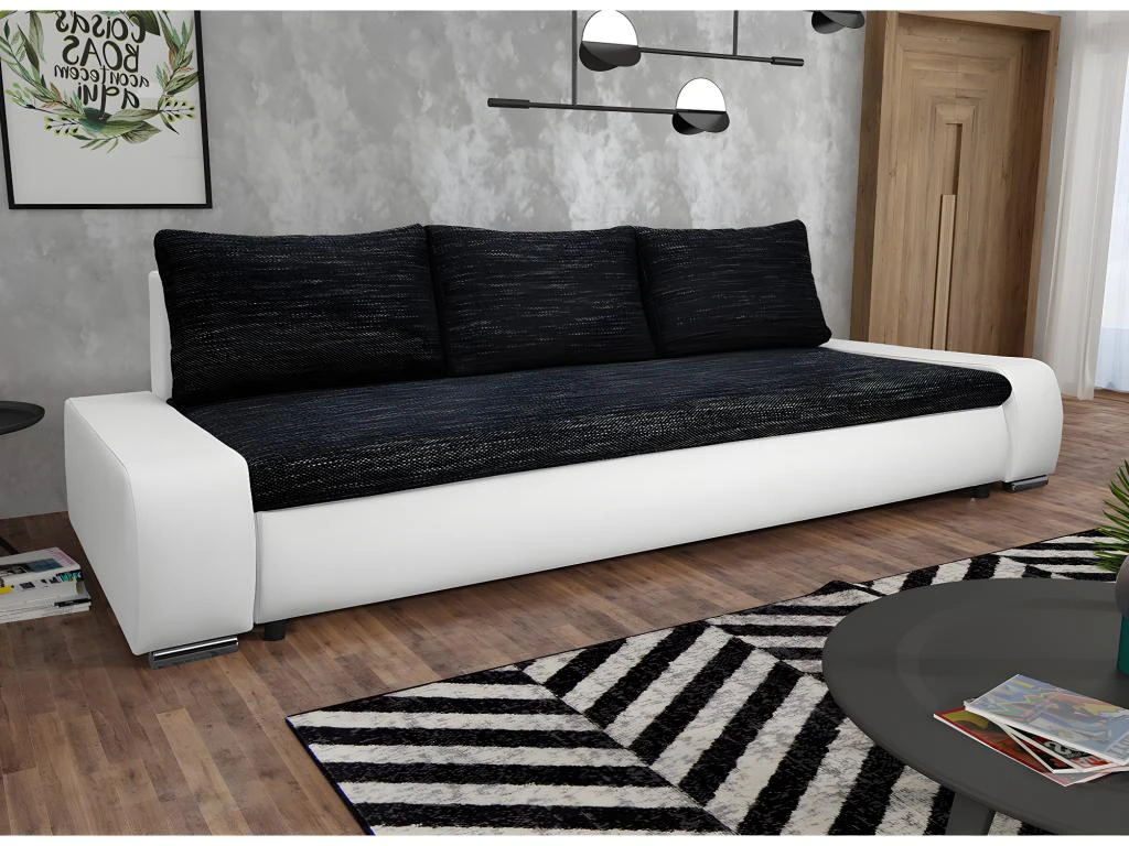Canapé Convertible 3 Places Avec Coffre Joakim Noir Et Blanc 4 Canapé Convertible 3 Places Avec Coffre Joakim Noir Et Blanc – Image 2
