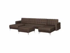 Canapé Panoramique Convertible En Tissu Marron Foncé 5 Places Avec Pouf ABERDEEN -Meubles Soldes Boutique canape 11919329