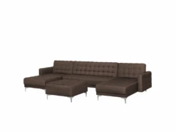 Canapé Panoramique Convertible En Tissu Marron Foncé 5 Places Avec Pouf ABERDEEN -Meubles Soldes Boutique canape 11919331