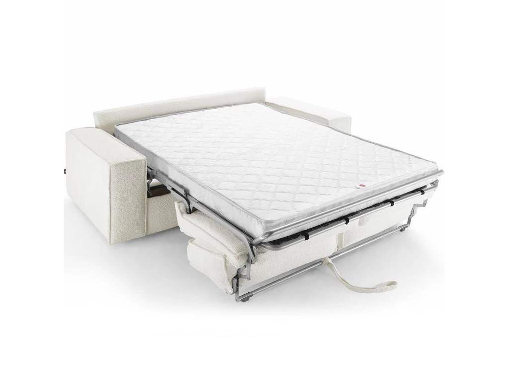 Canapé Convertible 3 Places En Tissu Bouclé écru - Ouverture Express - Couchage Quotidien - Matelas HD 140 X 190 - Dario 4 Canapé Convertible 3 Places En Tissu Bouclé écru - Ouverture Express - Couchage Quotidien - Matelas HD 140 X 190 - Dario – Image 2