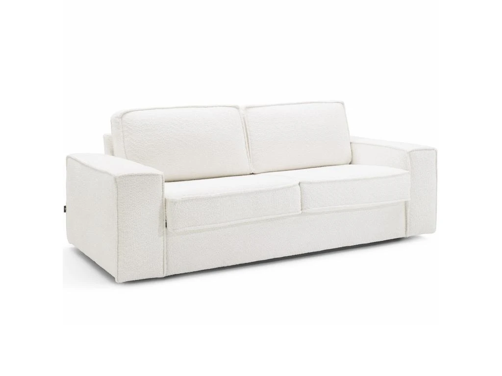 Canapé Convertible 3 Places En Tissu Bouclé écru - Ouverture Express - Couchage Quotidien - Matelas HD 140 X 190 - Dario 5 Canapé Convertible 3 Places En Tissu Bouclé écru - Ouverture Express - Couchage Quotidien - Matelas HD 140 X 190 - Dario – Image 3