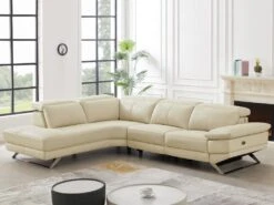 Canapé D'angle Gauche Relax électrique En Cuir De Vachette Beige PUNO II