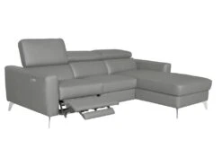 Canapé D'angle En Cuir Italien De Luxe 5 Places BOTERO, Avec Relax électrique, Gris Clair, Angle Droit