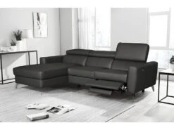 Canapé D'angle En Cuir Italien De Luxe 5 Places BOTERO, Avec Relax électrique, Noir, Angle Gauche