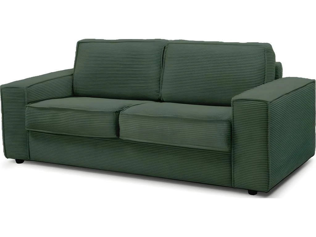 Canapé Convertible 3 Places En Velours Côtelé Vert - Ouverture Express - Couchage Quotidien - Matelas HD 140 X 190 - Dario 4 Canapé Convertible 3 Places En Velours Côtelé Vert - Ouverture Express - Couchage Quotidien - Matelas HD 140 X 190 - Dario – Image 2