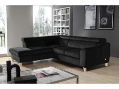 Canapé D'angle En Tissu Luxe 5 Places, ASHLEY, Noir, Angle Gauche (vu De Face)