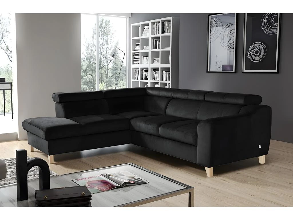 Canapé D'angle En Tissu Luxe 5 Places, ASHLEY, Noir, Angle Gauche (vu De Face) 3 Canapé D'angle En Tissu Luxe 5 Places, ASHLEY, Noir, Angle Gauche (vu De Face)