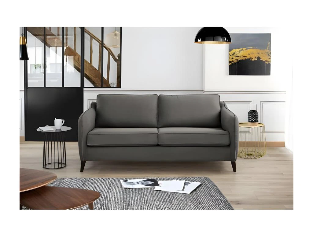 HEXAGONE Canape Convertible 3 Places - Velours Gris - L 182 X P 85 X H 97 Cm - CLYDE 4 HEXAGONE Canape Convertible 3 Places - Velours Gris - L 182 X P 85 X H 97 Cm - CLYDE – Image 2