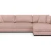 Canapé D'angle à Droite Convertible 5 Places En Velours Côtelé Rose Pâle Avec Coffre De Rangement - Robin