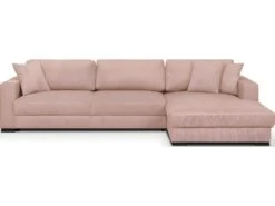Canapé D'angle à Droite Convertible 5 Places En Velours Côtelé Rose Pâle Avec Coffre De Rangement - Robin