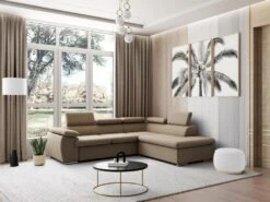 Canapé D'angle Convertible En Tissu Avec Coffre De Rangement FABIEN - Beige - Angle Droit