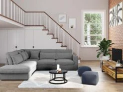 Grand Canapé D'angle Gauche En Velours Côtelé Gris MONDOVI