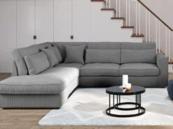 Grand Canapé D'angle Gauche En Velours Côtelé Gris MONDOVI -Meubles Soldes Boutique canape 12559085