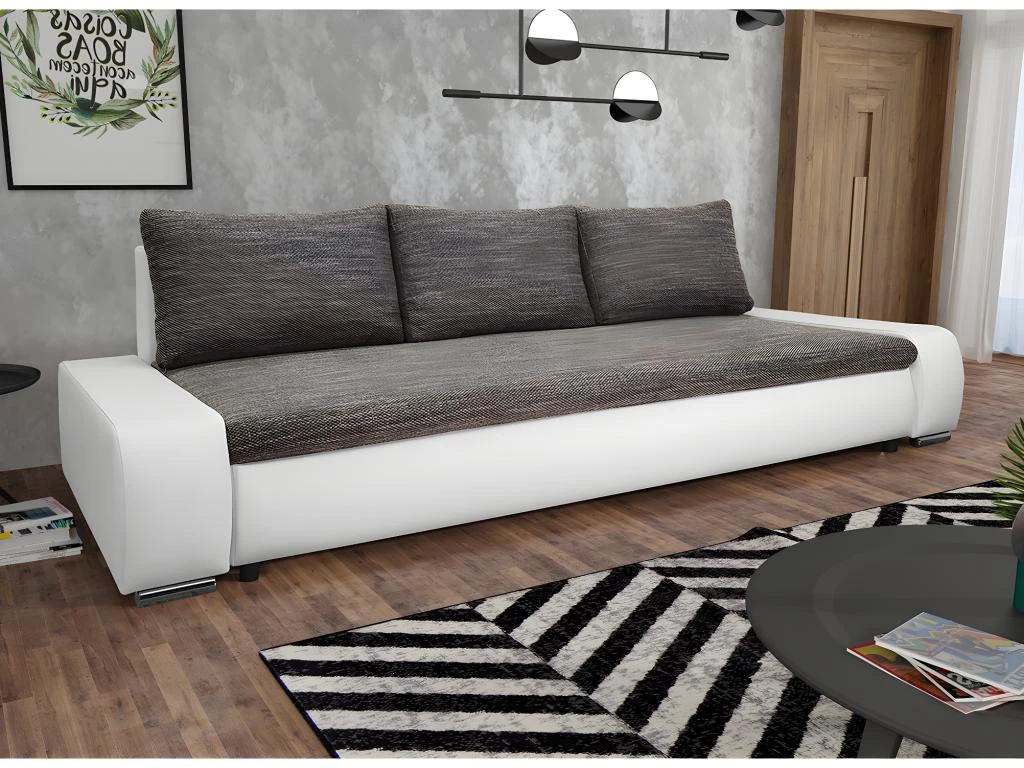 Canapé Convertible 3 Places Avec Coffre Joakim Gris Et Blanc 4 Canapé Convertible 3 Places Avec Coffre Joakim Gris Et Blanc – Image 2