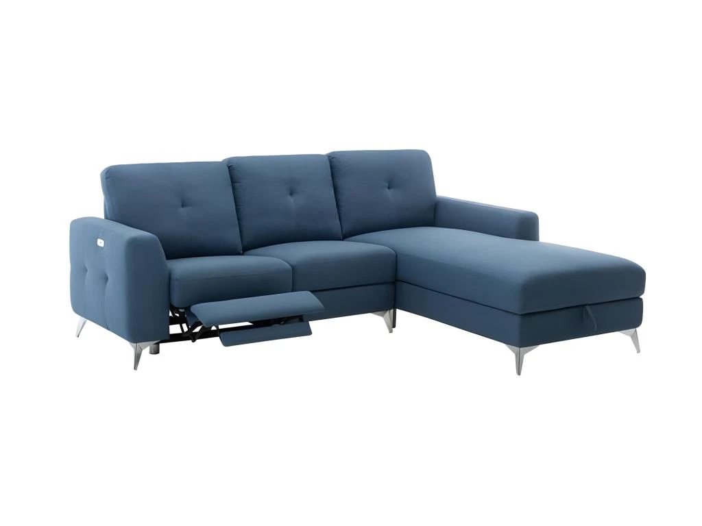 Canape Dangle Droit Avec 1 Place Relax Electrique + Coffre - Tissu Bleu - L 260 X P 51 X H 90 Cm - FRANKLIN 5 Canape Dangle Droit Avec 1 Place Relax Electrique + Coffre - Tissu Bleu - L 260 X P 51 X H 90 Cm - FRANKLIN – Image 3