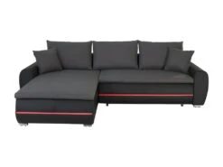 Canapé D'angle Gauche 4 Places Convertible - Simili Noir Et Tissu Gris Avec éclairage LED - L 271 X P 179 X H 87 Cm - MARIO