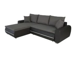 Canapé D'angle Gauche 4 Places Convertible - Simili Noir Et Tissu Gris Avec éclairage LED - L 271 X P 179 X H 87 Cm - MARIO -Meubles Soldes Boutique canape 12612173