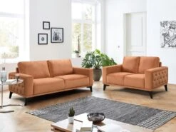 Canapé 3 Places En Velours Terracotta AZILIS