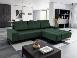 Canapé D'angle Convertible Et Réversible En Velours Vert DIALLA