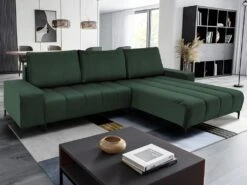 Canapé D'angle Convertible Et Réversible En Velours Vert DIALLA -Meubles Soldes Boutique canape 12643415