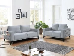 Canapés 3 Places Et 2 Places En Velours Gris Clair AZILIS