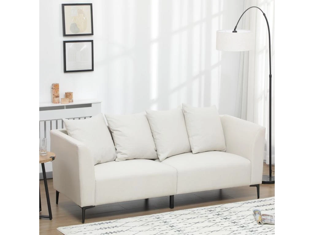 Canapé 3 Places Design Contemporain 4 Coussins Dossiers Piètement Acier Noir Revêtement Aspect Lin Crème 3 Canapé 3 Places Design Contemporain 4 Coussins Dossiers Piètement Acier Noir Revêtement Aspect Lin Crème