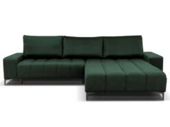 Canapé D'angle Convertible Et Réversible En Velours Vert DIALLA -Meubles Soldes Boutique canape 12697157